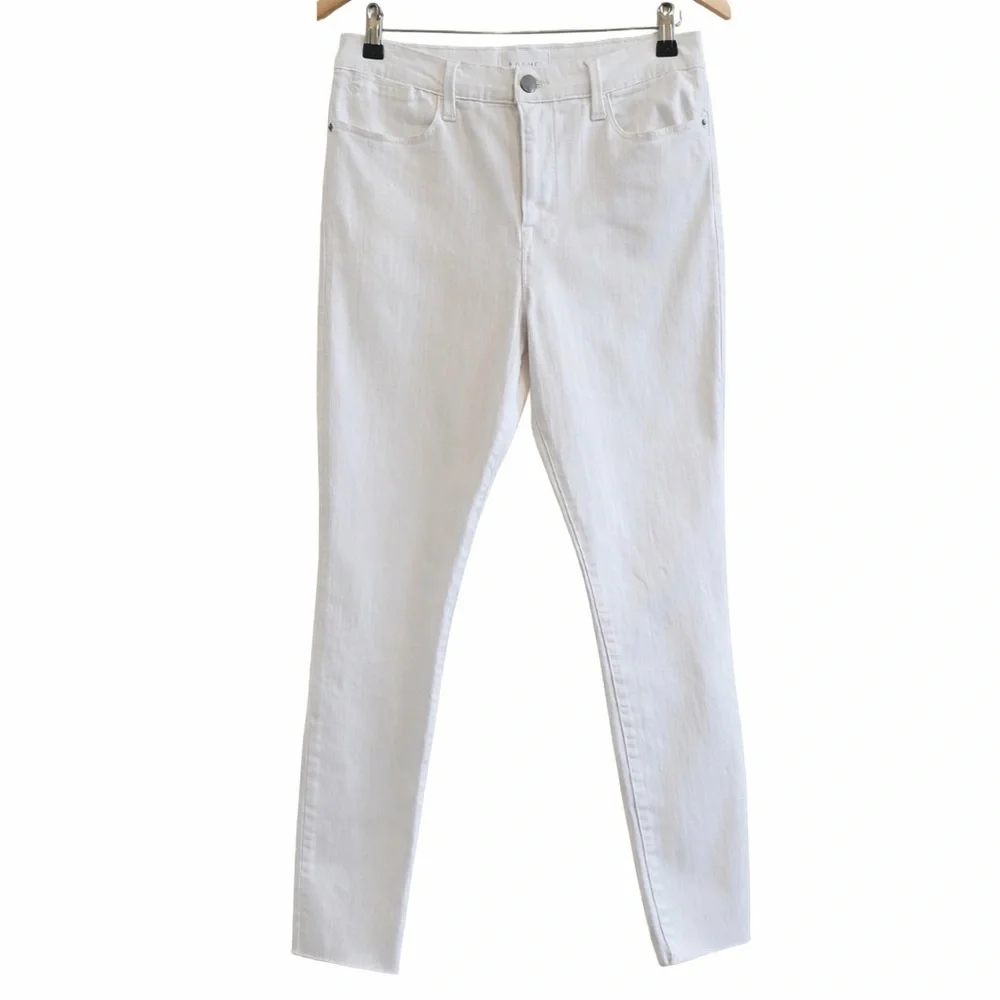 Frame Le High Skinny Blanc White Super Stretch Frayed Hem Jeans 29
